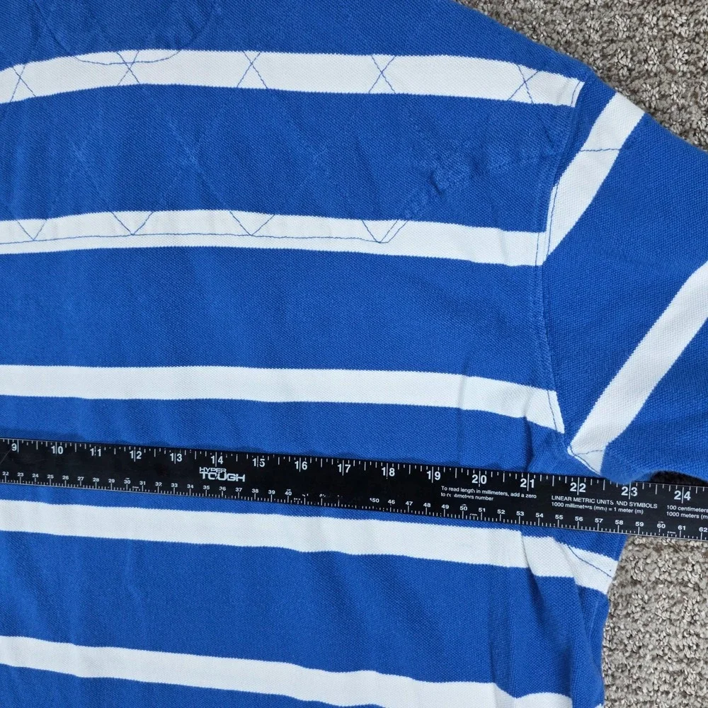 Polo Ralph Lauren Mens XL Blue White Striped Quilted Shoulder Rugby Polo Shirt